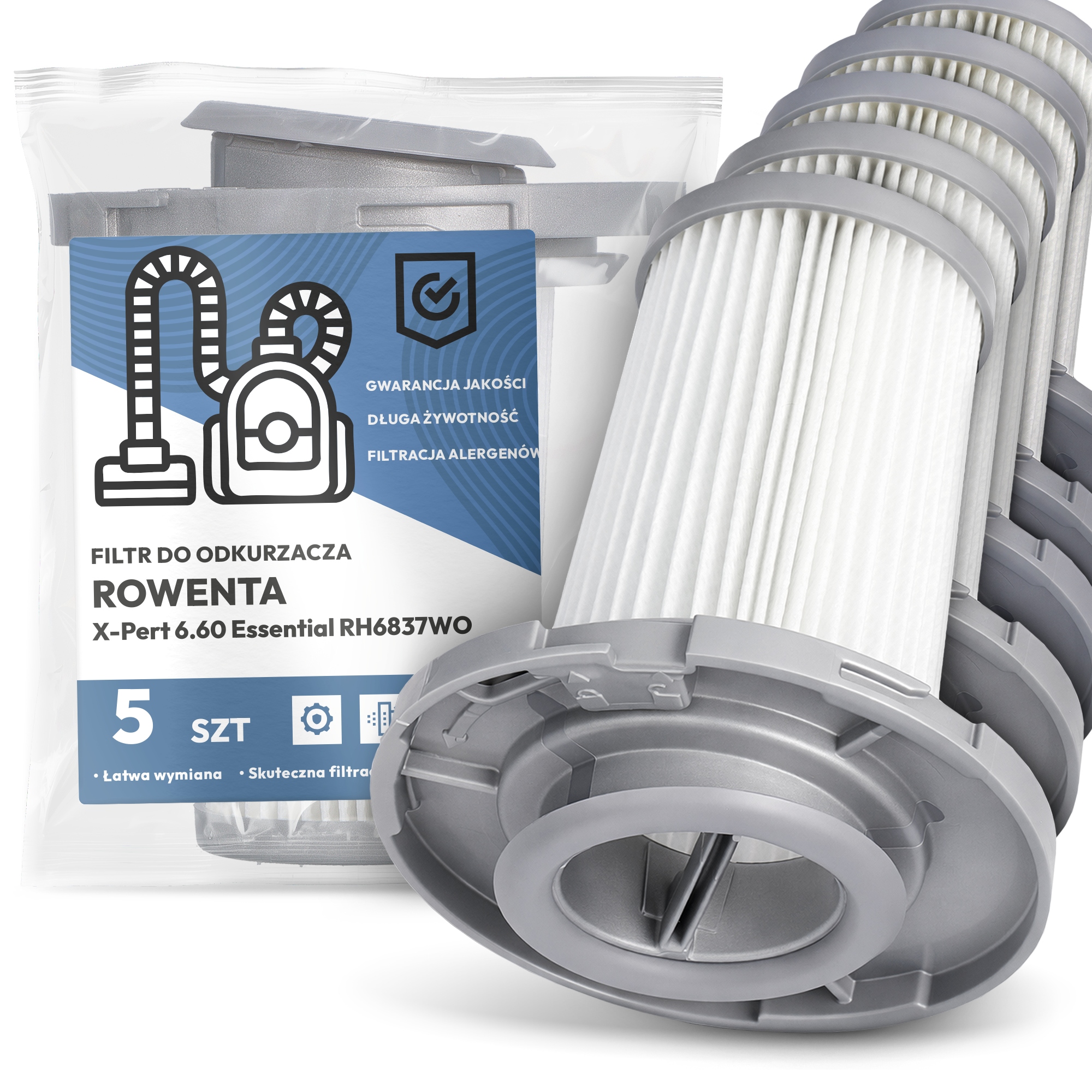 5x Filtr Pro Vysavač Rowenta X-Pert 6.60 Essential RH6837WO Em-w