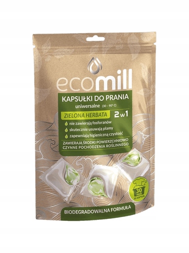 Levně 2x EcoMill Univerzální Kapsle na praní Zelený Čaj 30 Kusů