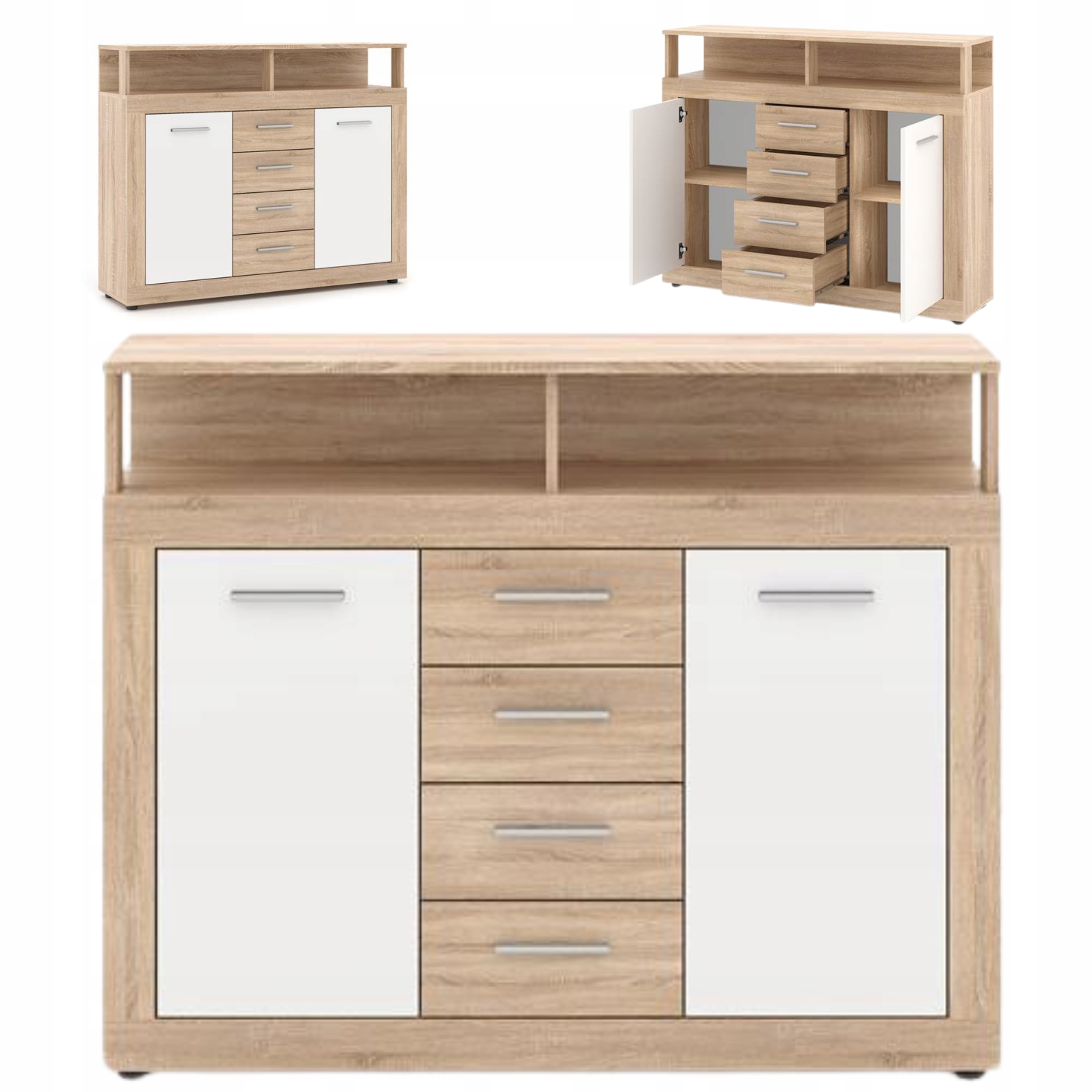 Komoda s zásuvkami do obývacího pokoje, předsíně, dub sonoma, bílá, Blago, 120 cm