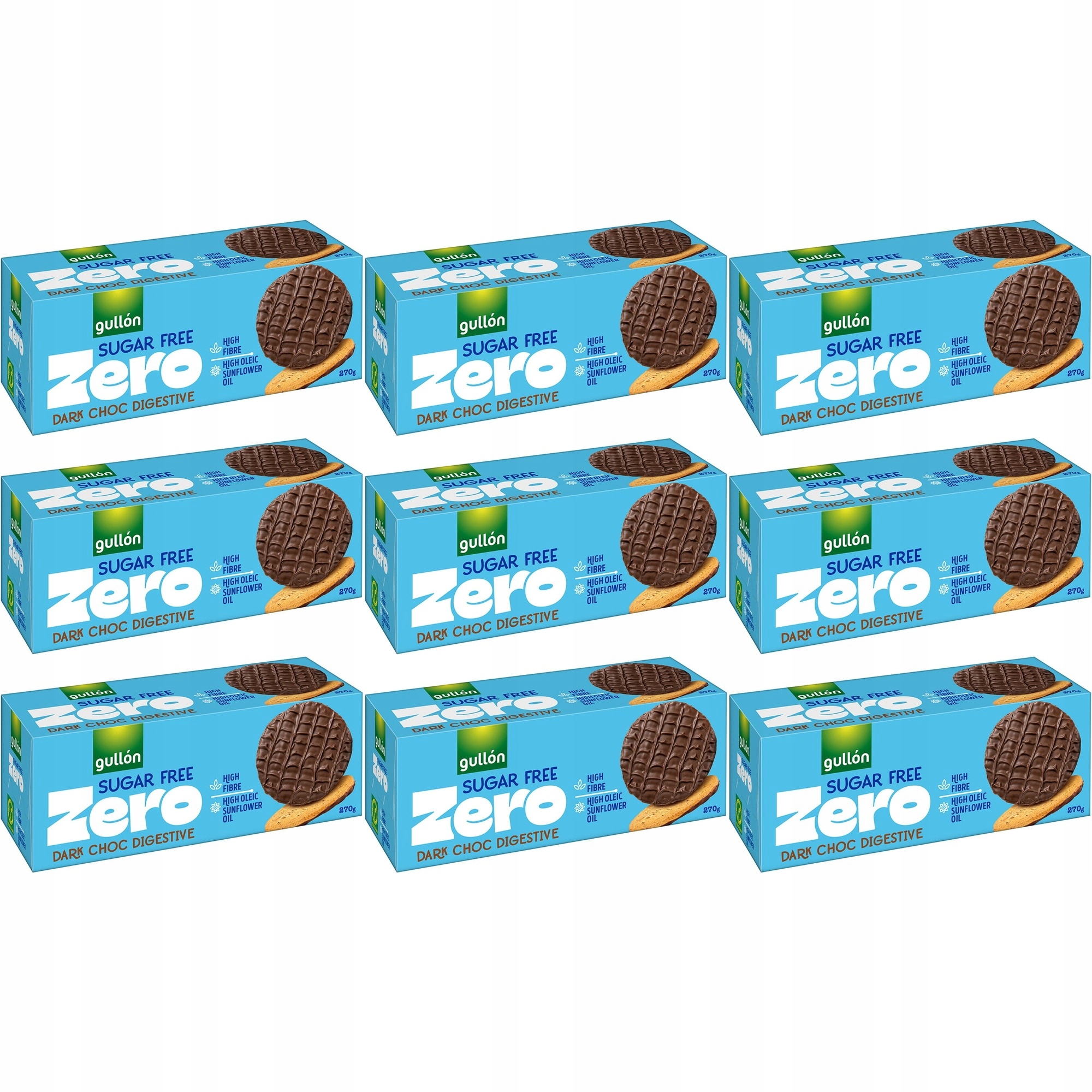 9 x Gullon Ciasteczka pełnoziarniste maczane w czekoladzie bez cukru 270 g