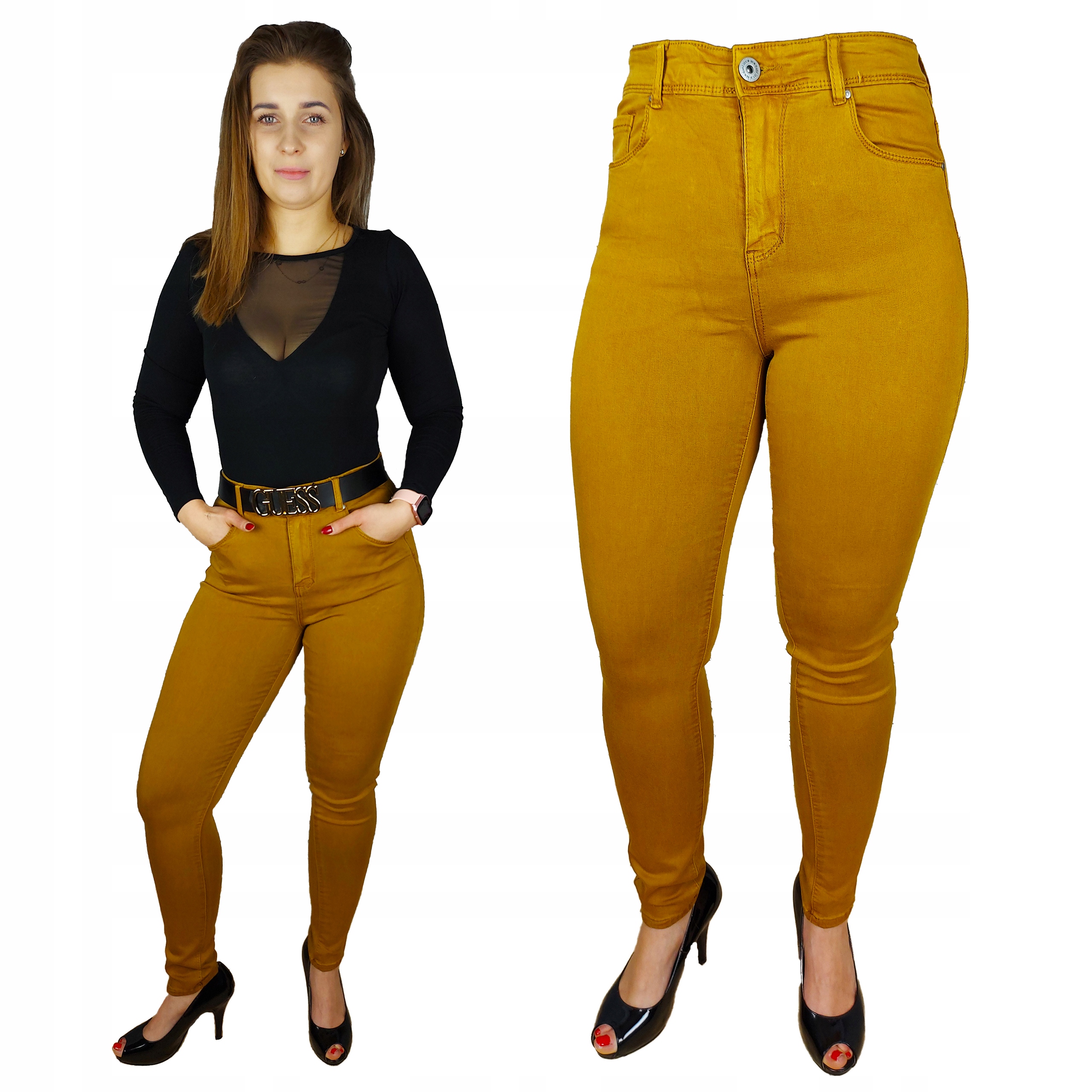 

Damskie Klasyczne Spodnie Jeans Brązowe Rurki 40