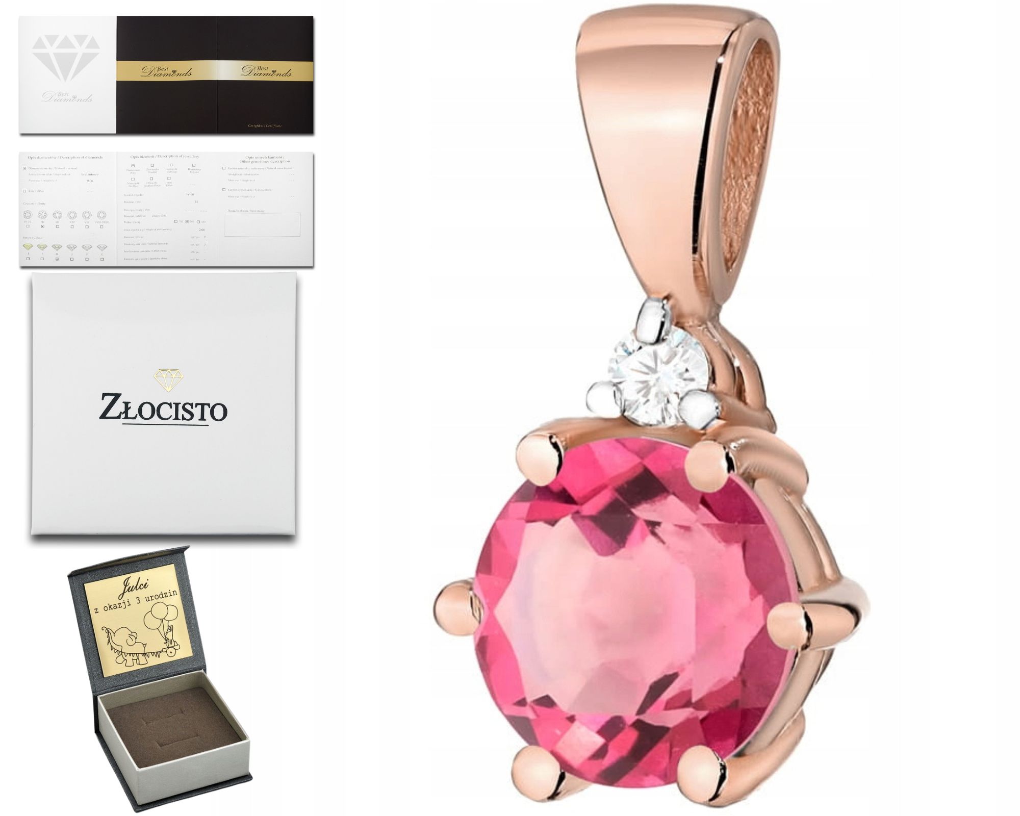 Růžové Zlato Přívěsek S Přírodním Kamenem Růžový Topaz Briliant Dárek