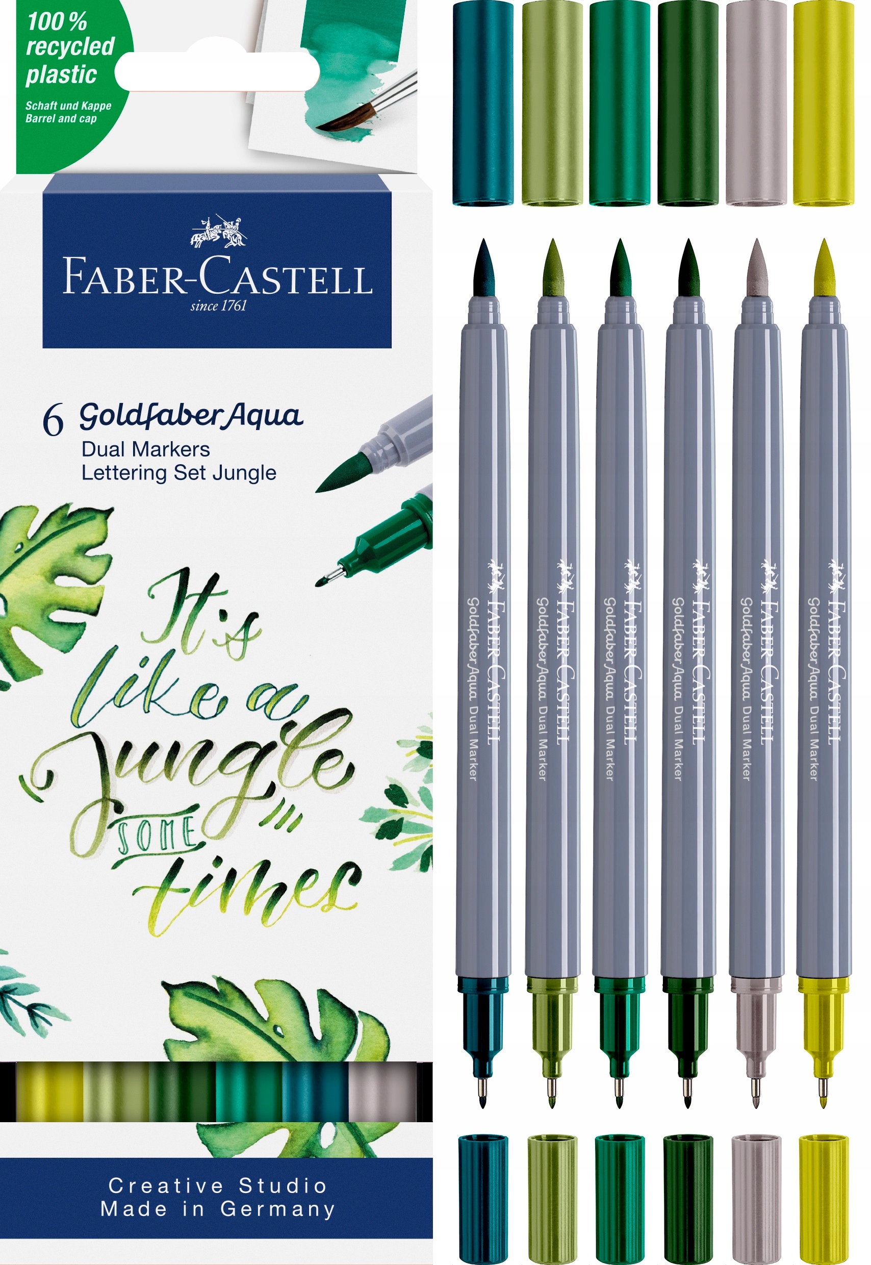 Sada Kusů akvarelových per, dva hroty, sada Fixy Jungle, Faber-Castell