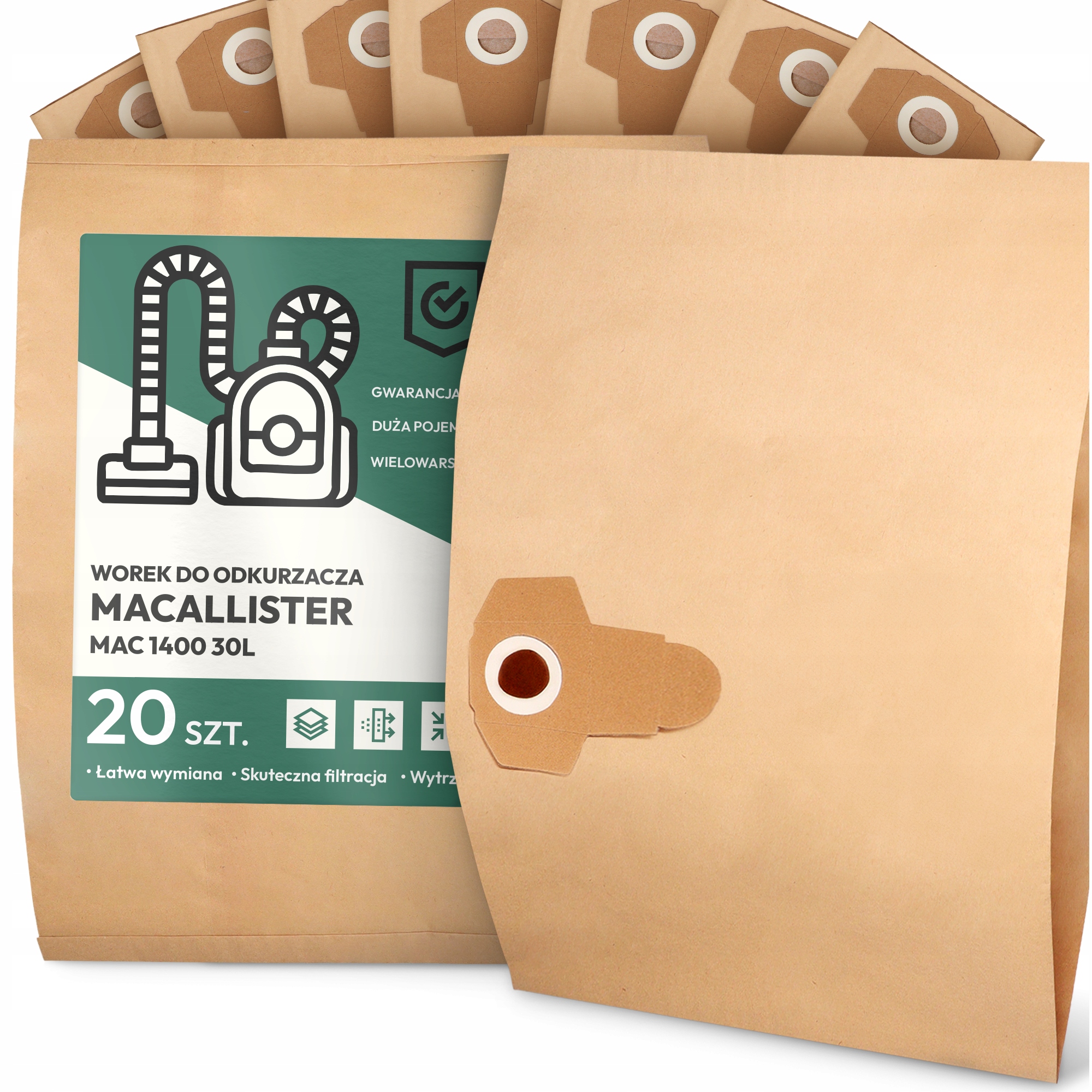20 x Sáček Do Vysavače MacAllister Mac 1400 30L Papírový Sáček 2A