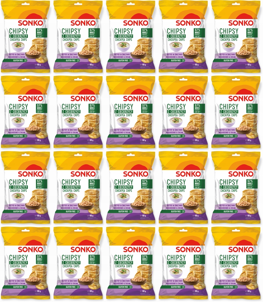 Sonko Chipsy z ciecierzycy o smaku grzybów w śmietanie 60 g x15