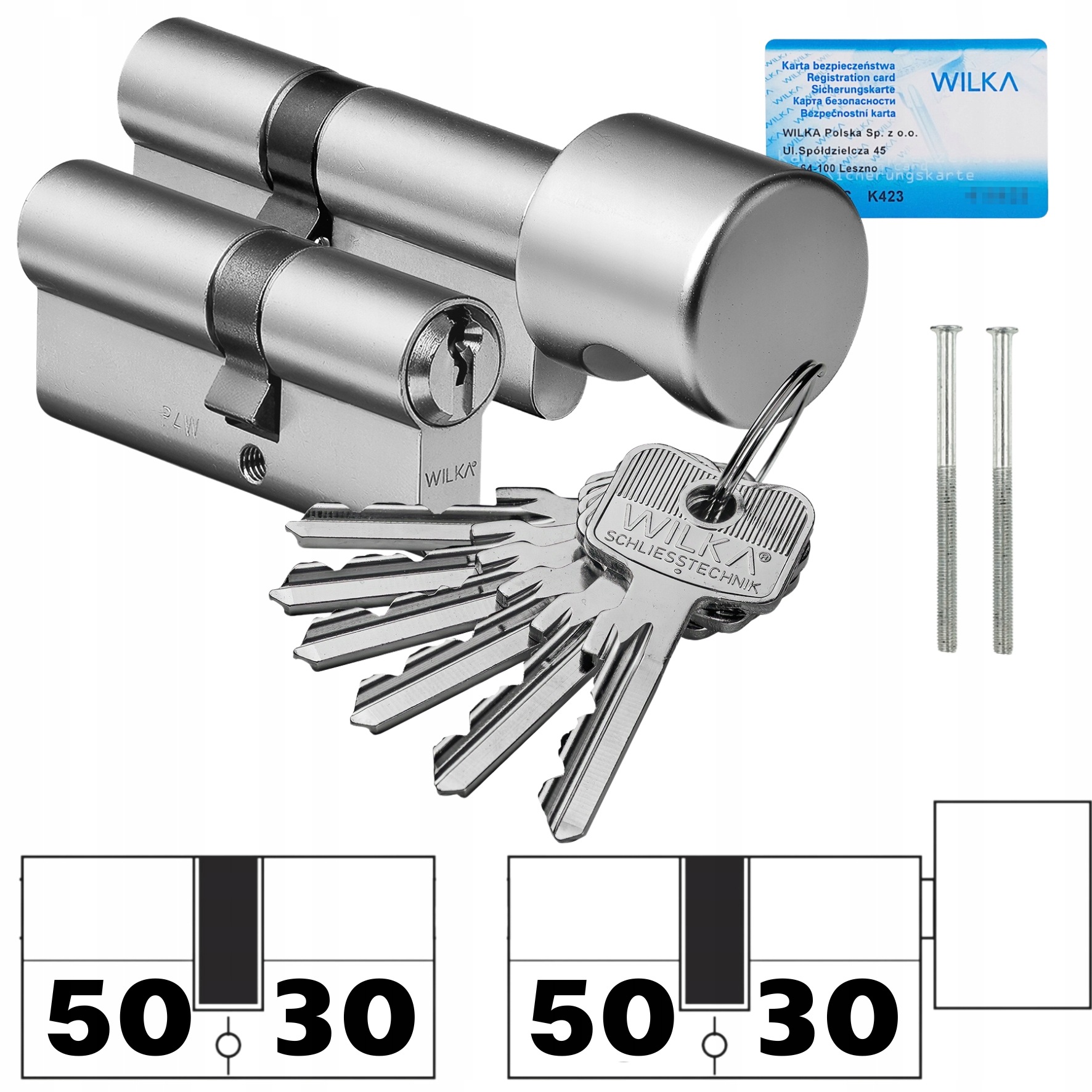 Vložka do zámku Wilka 50/30 50/30G kl. C Nikl Knoflík od 30