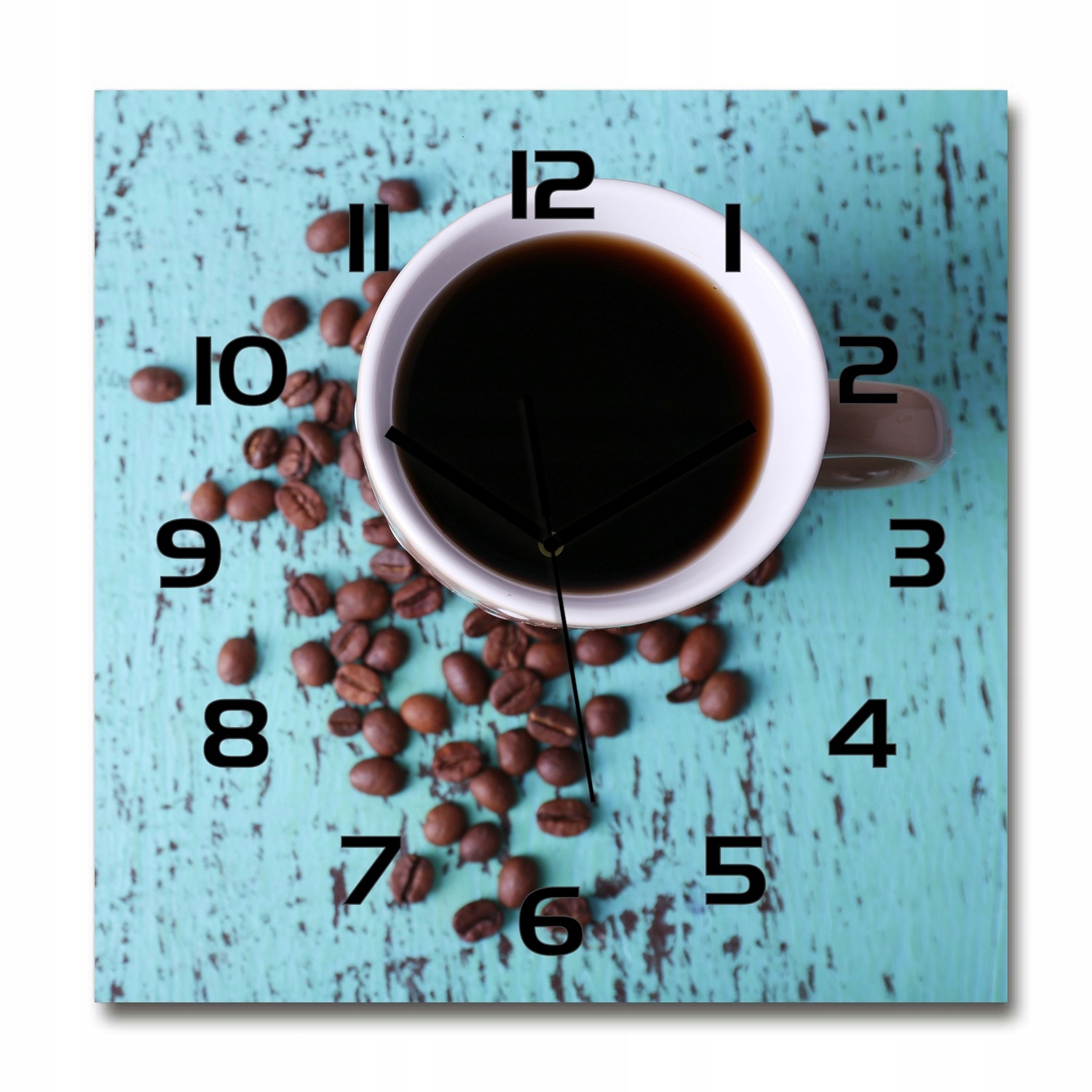 

Duży kwadratowy szklany zegar Czarna kawa 60x60 cm