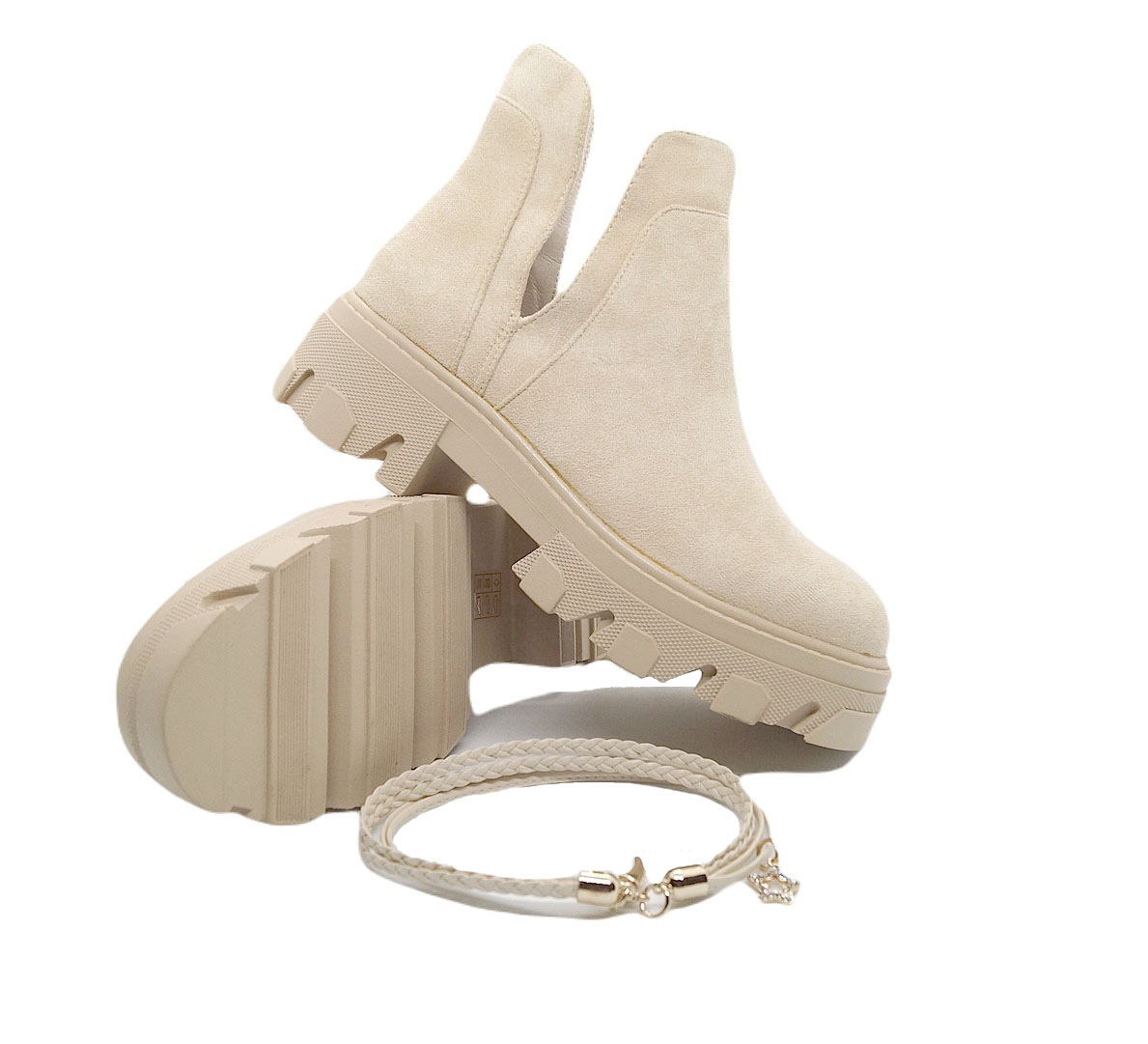 BOTKI DAMSKIE ZAMSZOWE BEŻOWE N/O WORKERY R.39 Rozmiar 39