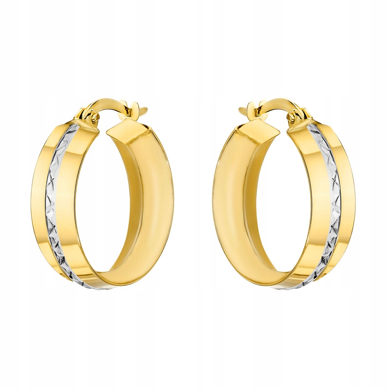 Zlaté Dámské Náušnice ryzost 585 Diamantové Dvoubarevné Kruhy Kroužky 14k