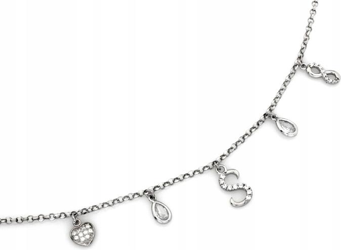 Stříbrný náhrdelník 925 s písmenem S a přívěsky nekonečna r45