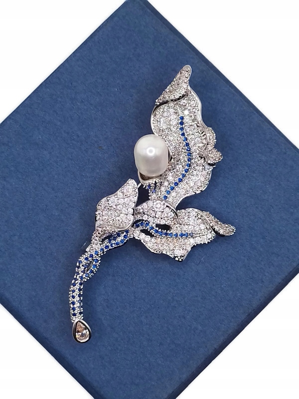 Luxusní Brož Přívěsková Kytice S Listy, Stříbrné Rhodium Dárek Krabička