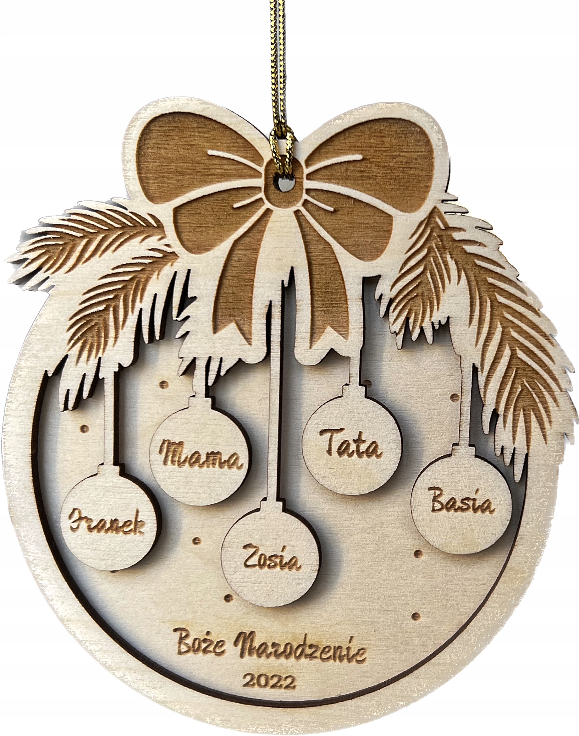 

Rodzinna Drewniana bombka na Choinkę z imieniem 3d