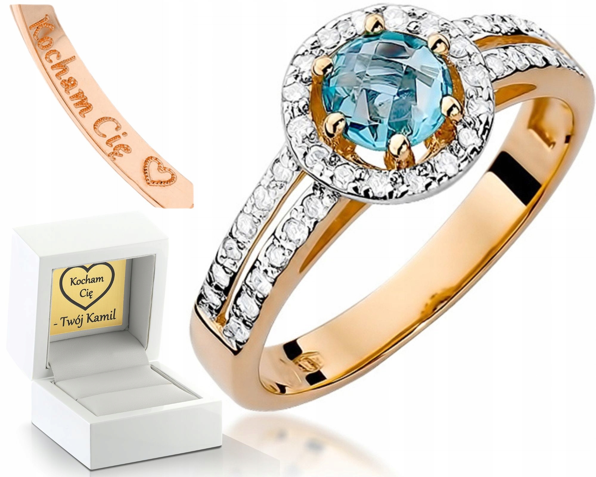 Růžové Zlato Prstýnek Topaz A Diamanty 0,585