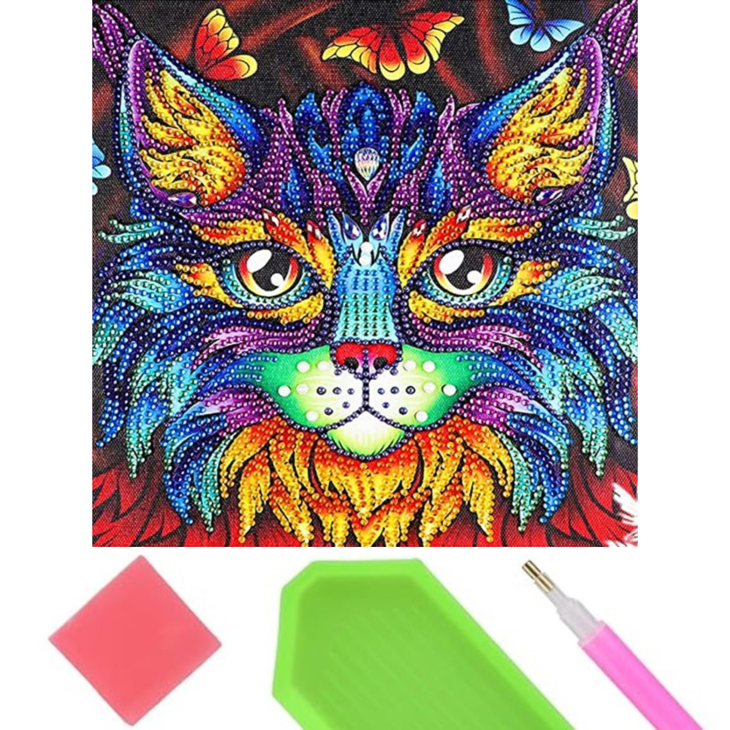 Haft Diamentowy 7D Kot Mandale Duże Diamenty Mandala Diamond Paiting Zestaw