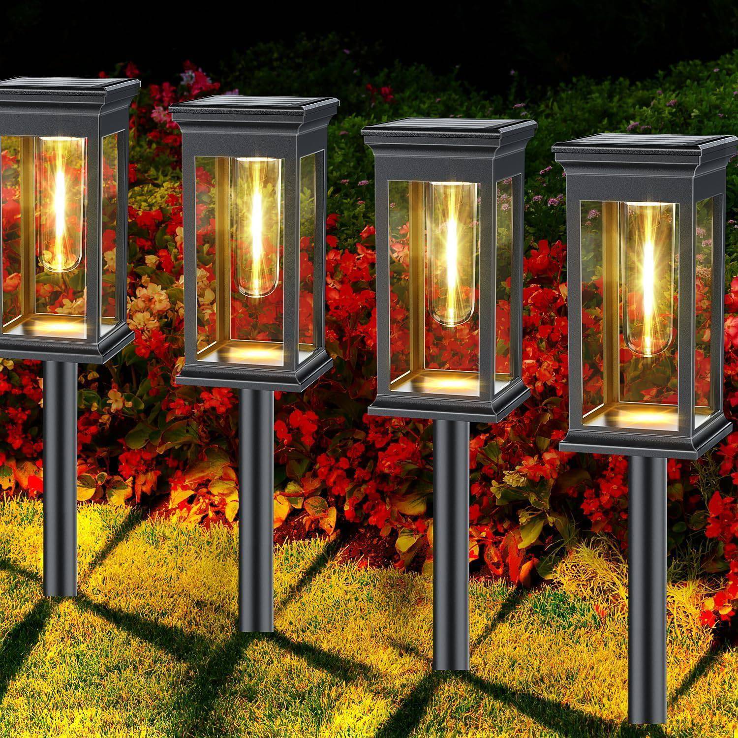 4x Set Zahradní lampa Solarna Led zapichovací Lucerna Žárovka Filament