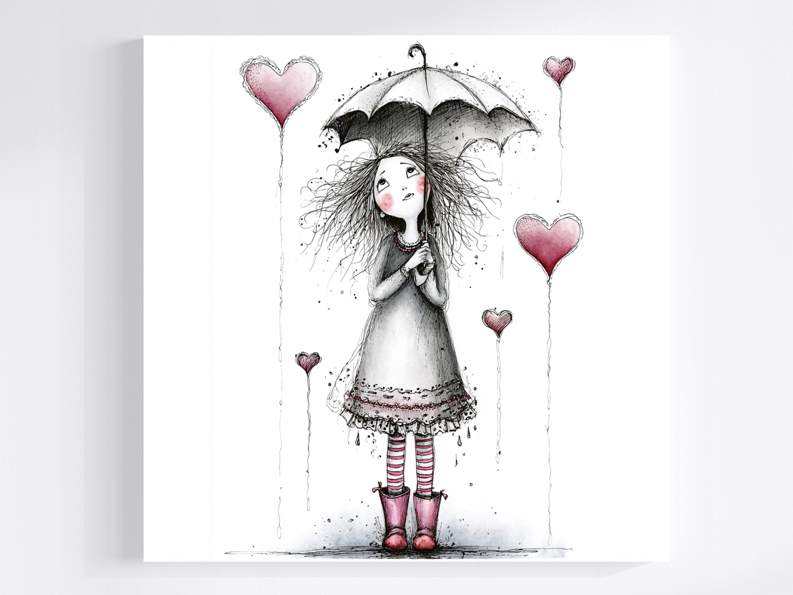 Obraz Na Plátně Canvas Grafika Dívka Deštník Srdce Déšť 80x80