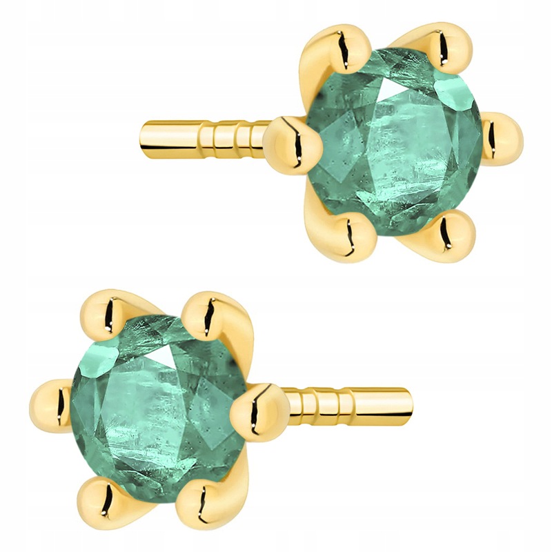 Złote Kolczyki pr. 585 14k Klasyczne ze Szmaragdami 0,30ct Pudełko
