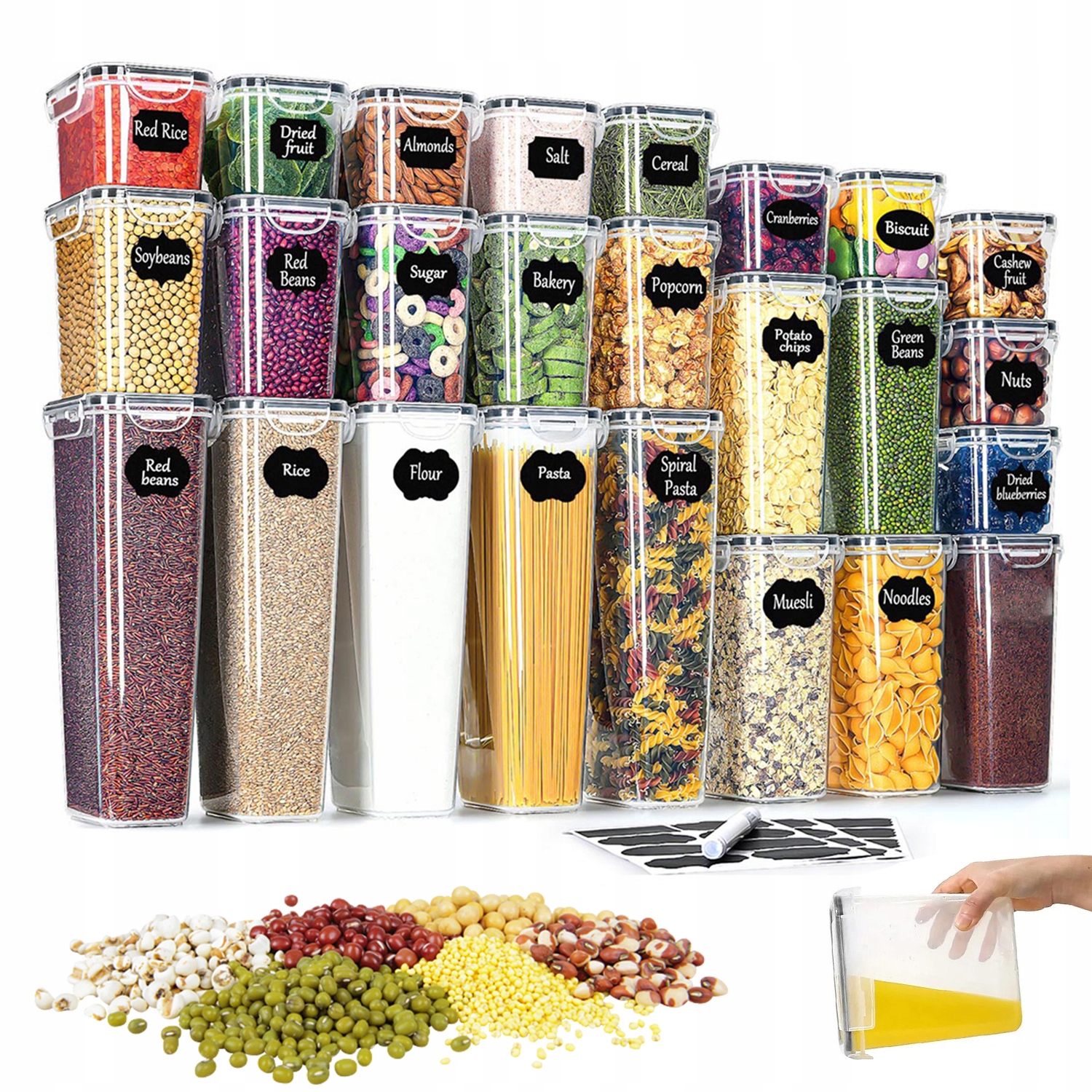 25 Ks Sada Hermetických Nádob Na Skladování Potravin Samolepky