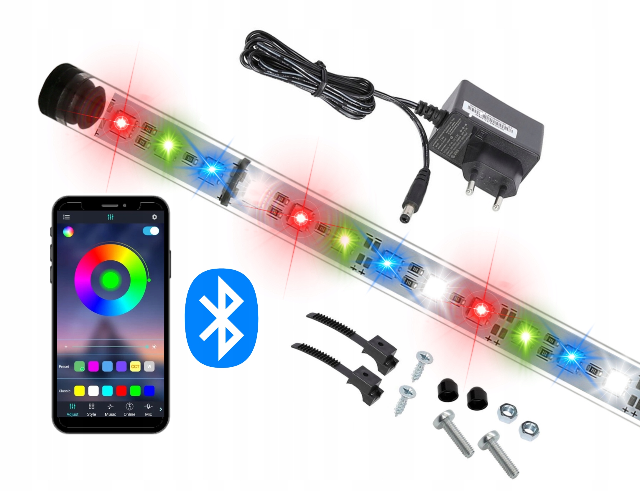 Led Rgb akvárium 60 cm a Bluetooth žárovka
