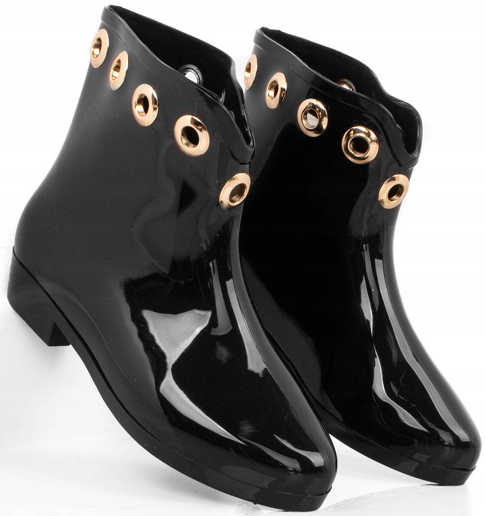 5836 CZARNE KRÓTKIE KALOSZE BOTKI BŁYSZCZĄCE 37 Marka bez marki