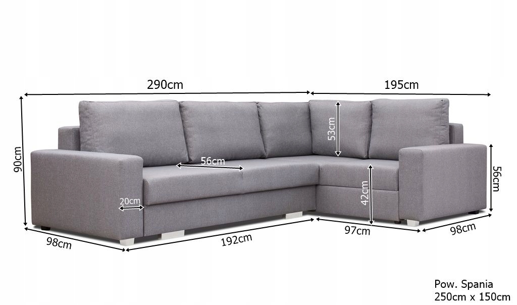 Narożnik z funkcją spania TORNADO 290 cm, Rozkładany, 2xPojemnik, Rogówka Szerokość mebla 290 cm