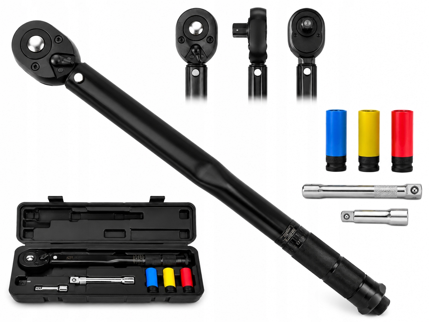 Dynamometrický Klíč 1/2" 28-210 Nm S Pojistkou Pro Kola Pouzdro A Sadou Nástrčných Hlavic