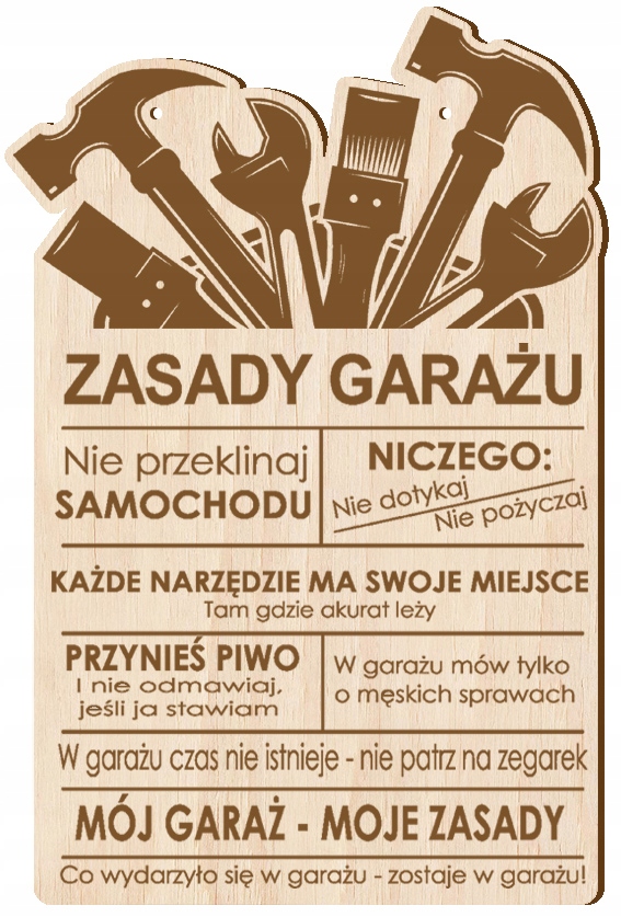 

Zasady Garażu drewniana tabliczka urodziny