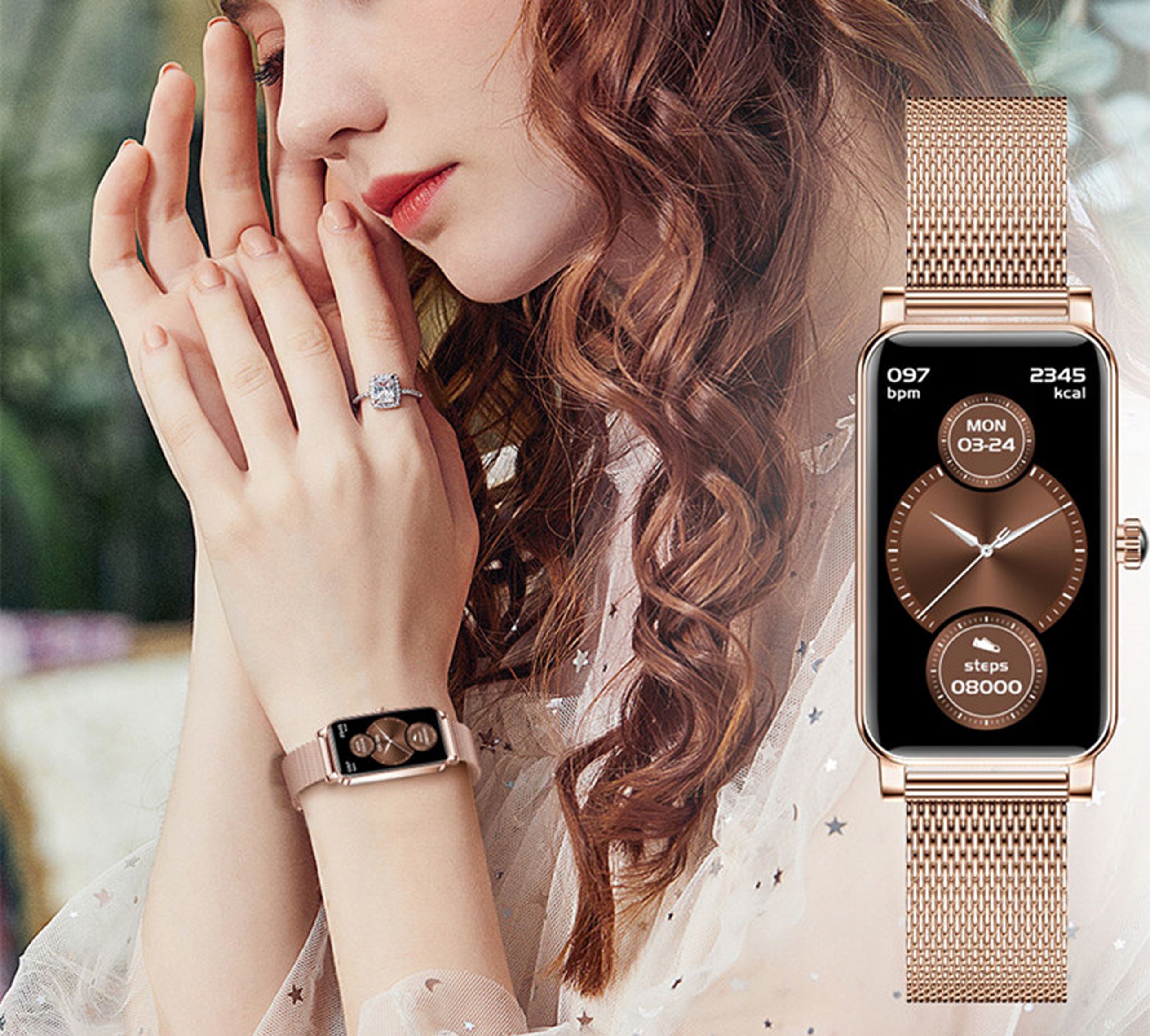 SMARTWATCH ZEGAREK MENU POLSKIE DAMSKI WATCH PL PULS SPORT SMART POŁĄCZENIA Komunikacja Bluetooth