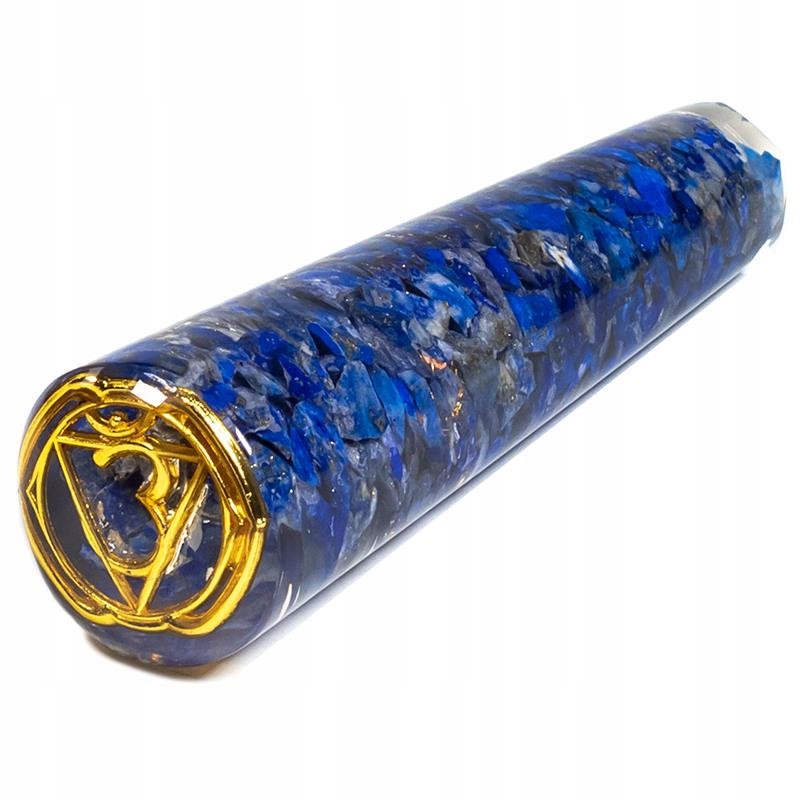 Orgonitowa różdżka do masażu z lapis lazuli symbol Ajna (11 cm)