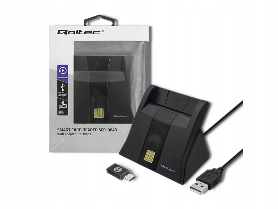 Czytnik do kart chipowych SCR-0643 Usb 2.0 adapter Usb-c Qoltec 50643
