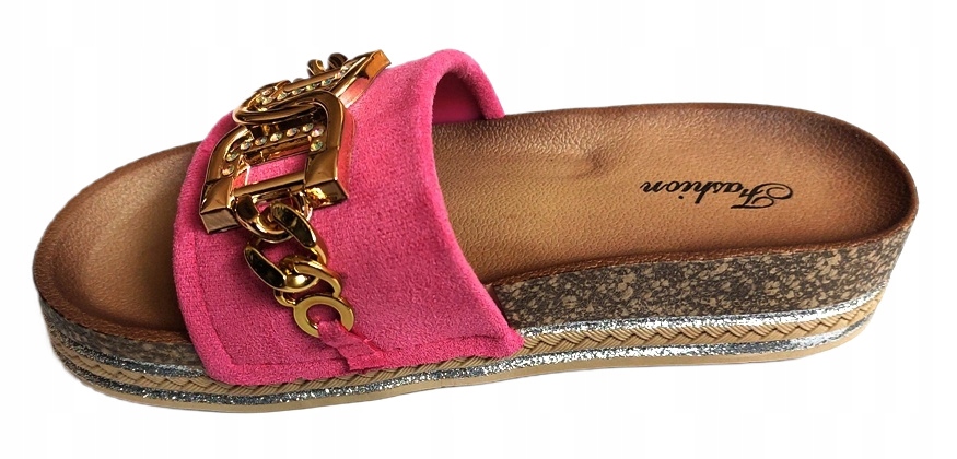 NIESPOTYKANE KLAPKI DAMSKIE 38 NA NISKIM KOTURNIE DIAMENCIKI SZOK TEGO ROKU Wzór dominujący inny wzór