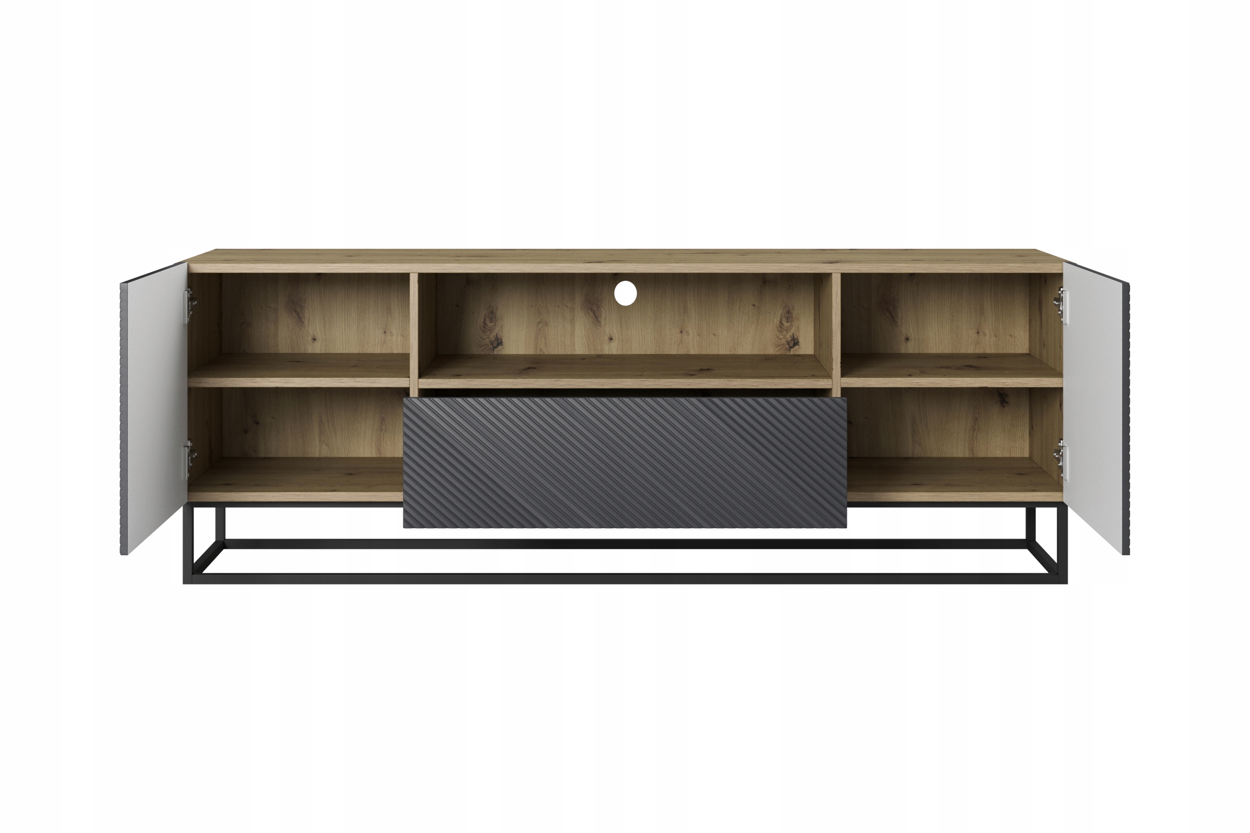 SZAFKA RTV LOFT STOLKIK KOMODA pod TV METALOWY STELAŻ DĄB ARTISAN SZARY MAT Szerokość mebla 167 cm