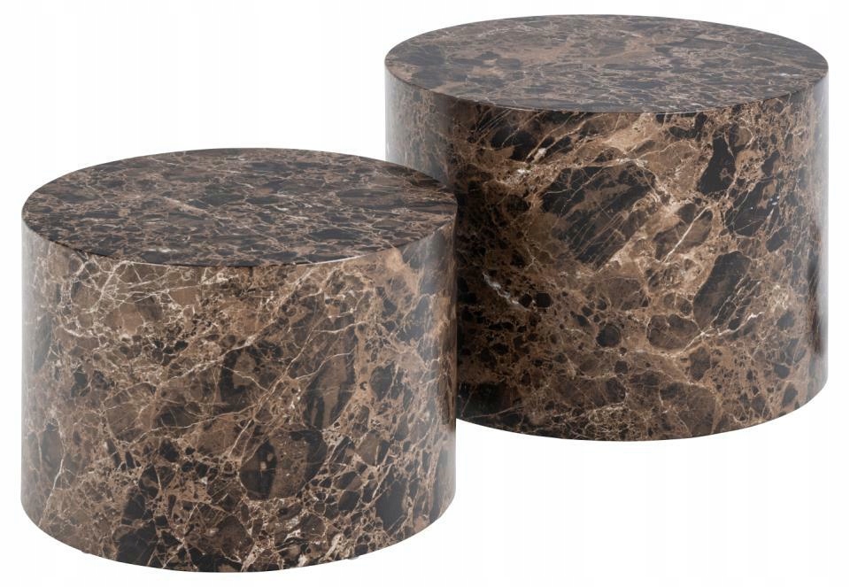 Sada 2 stolků Dice kulatý mramor, hnědá