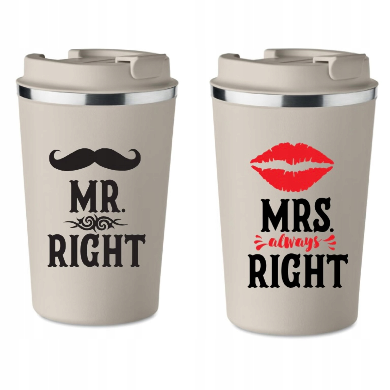 Sada 2 Termohrnků béžové, Valentýnský dárek Svatba Mr KT_496