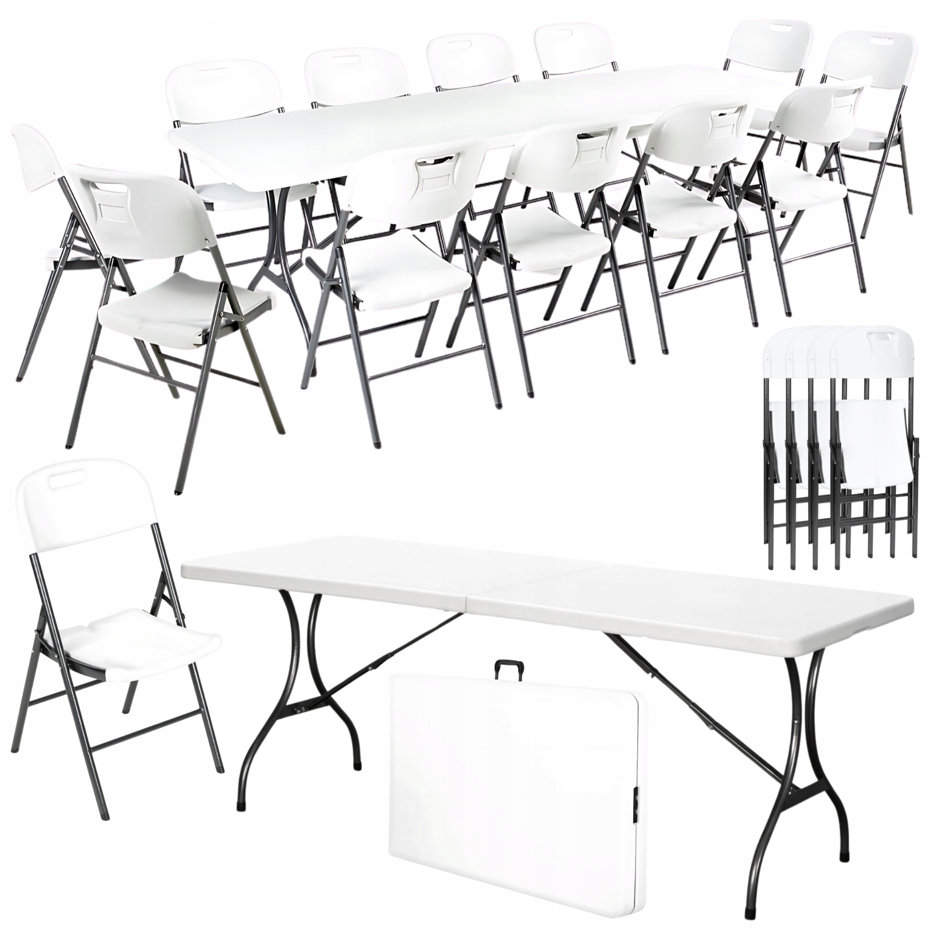 Zestaw Cateringowy Bankietowy Składany Stół 240x70 CM 12x Krzesło Metal