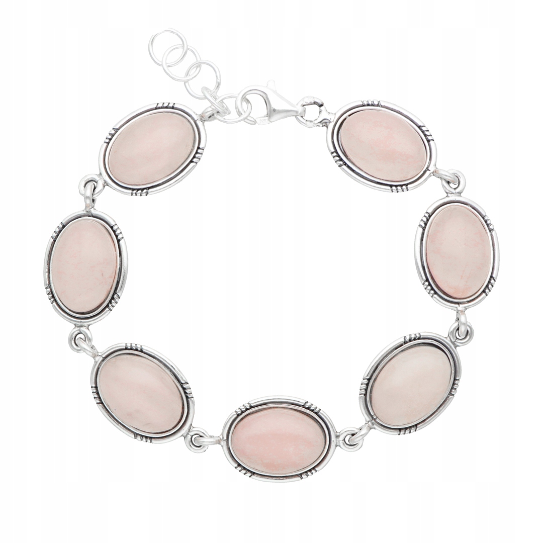 Náramek s oválným růžovým křemenem stříbro