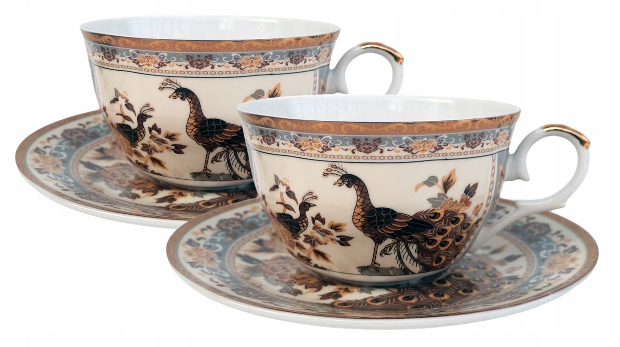 

Zestaw 2 Filiżanek Brązowe Pawie do kawy i herbaty