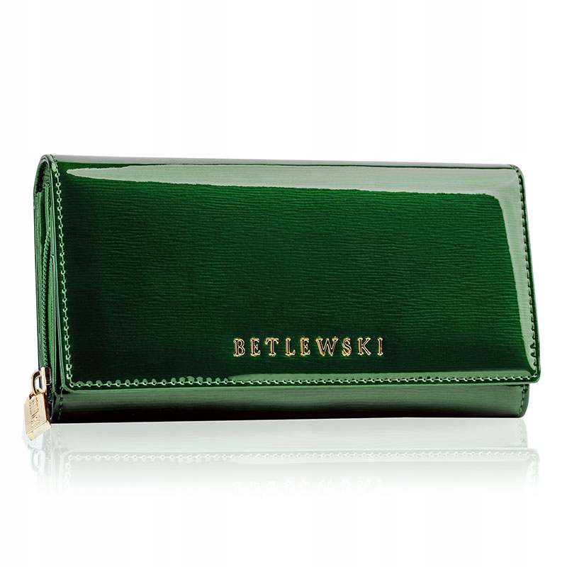 Dámská Kožená Peněženka Betlewski zelená lakovaná velká Rfid jako dárek