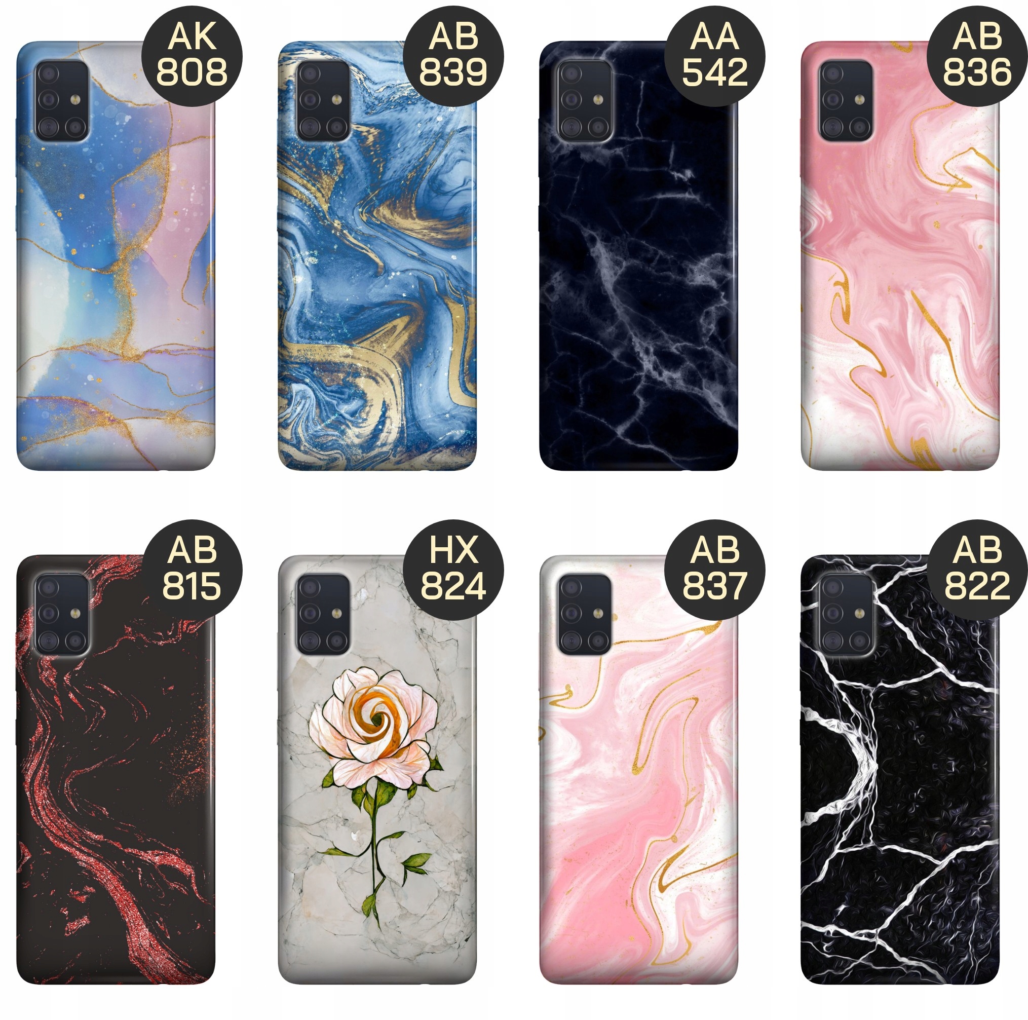 ETUI DO SAMSUNG GALAXY A51 WZORY MARMUR MARBLE KAMIENIE NATURALNE OBUDOWA Kolor czarny