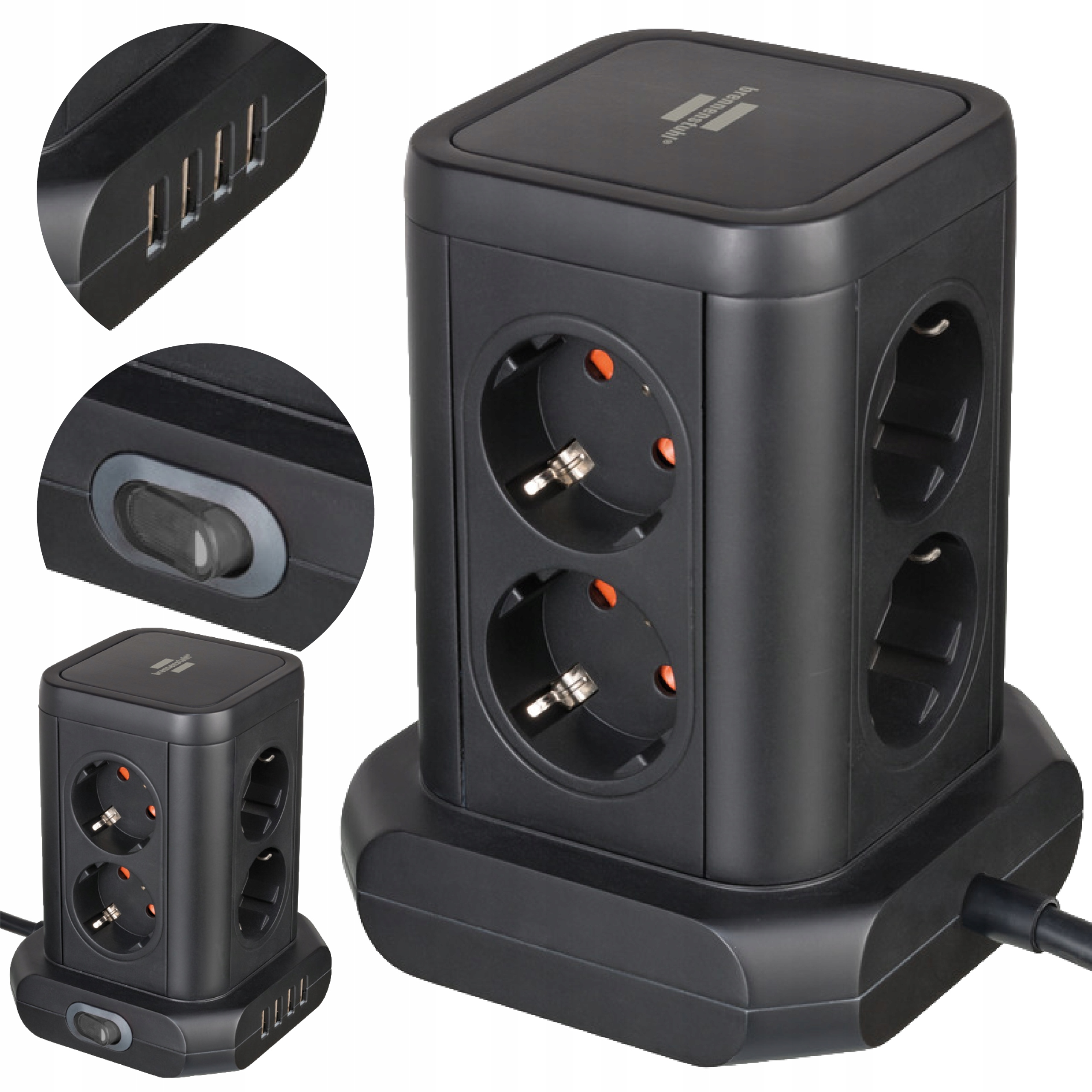 

Wieża 8 Gniazd 4xUSB 4,8A Przedłużacz Listwa 2m