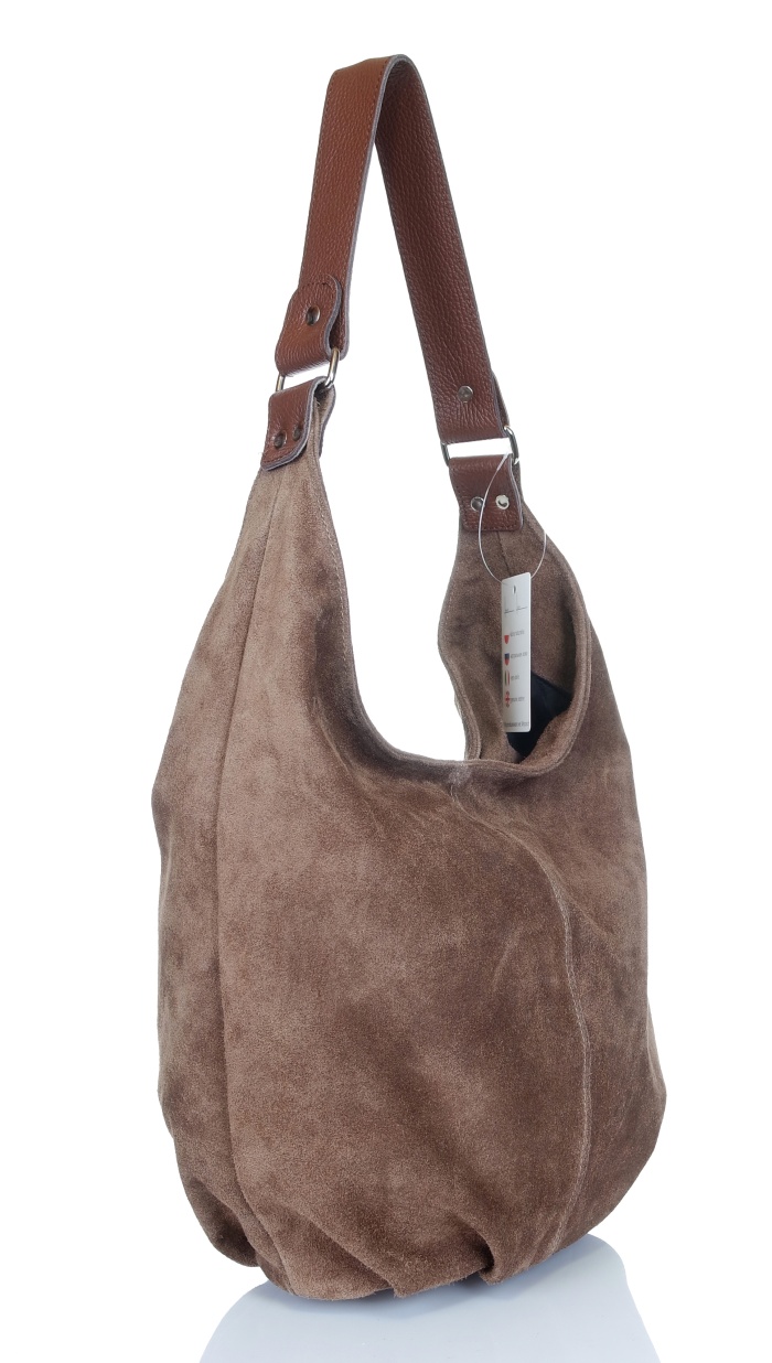 VERA PELLE Włoska Zamszowa TOREBKA worek Skóra naturalna ZJ11 Kolor brązowy