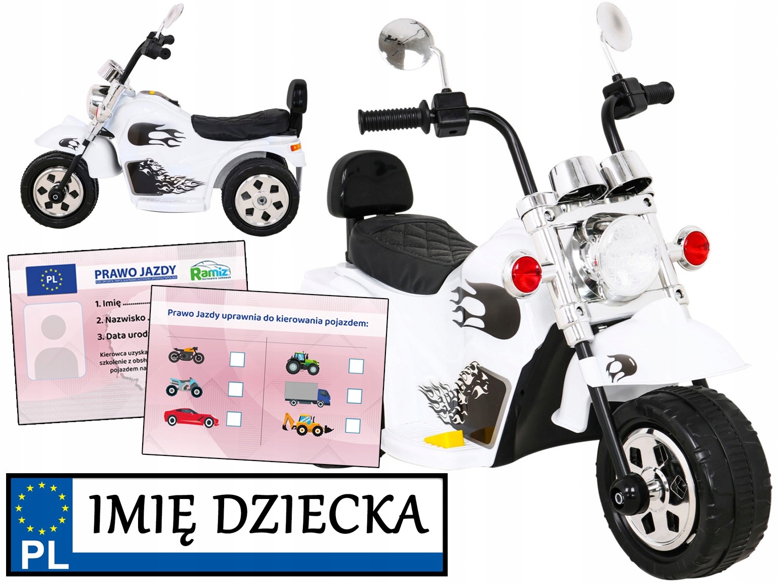 trzykołowy Motor Chopper dla dzieci melodyjki Krążownik Szos prawo jazdy
