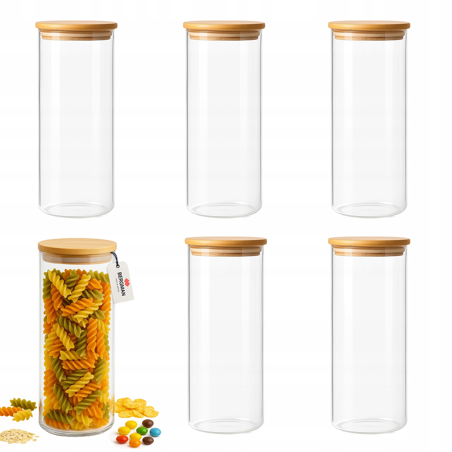 6X Szklany pojemnik na produkty sypkie 1000ml słoik kasze makaron 20cm