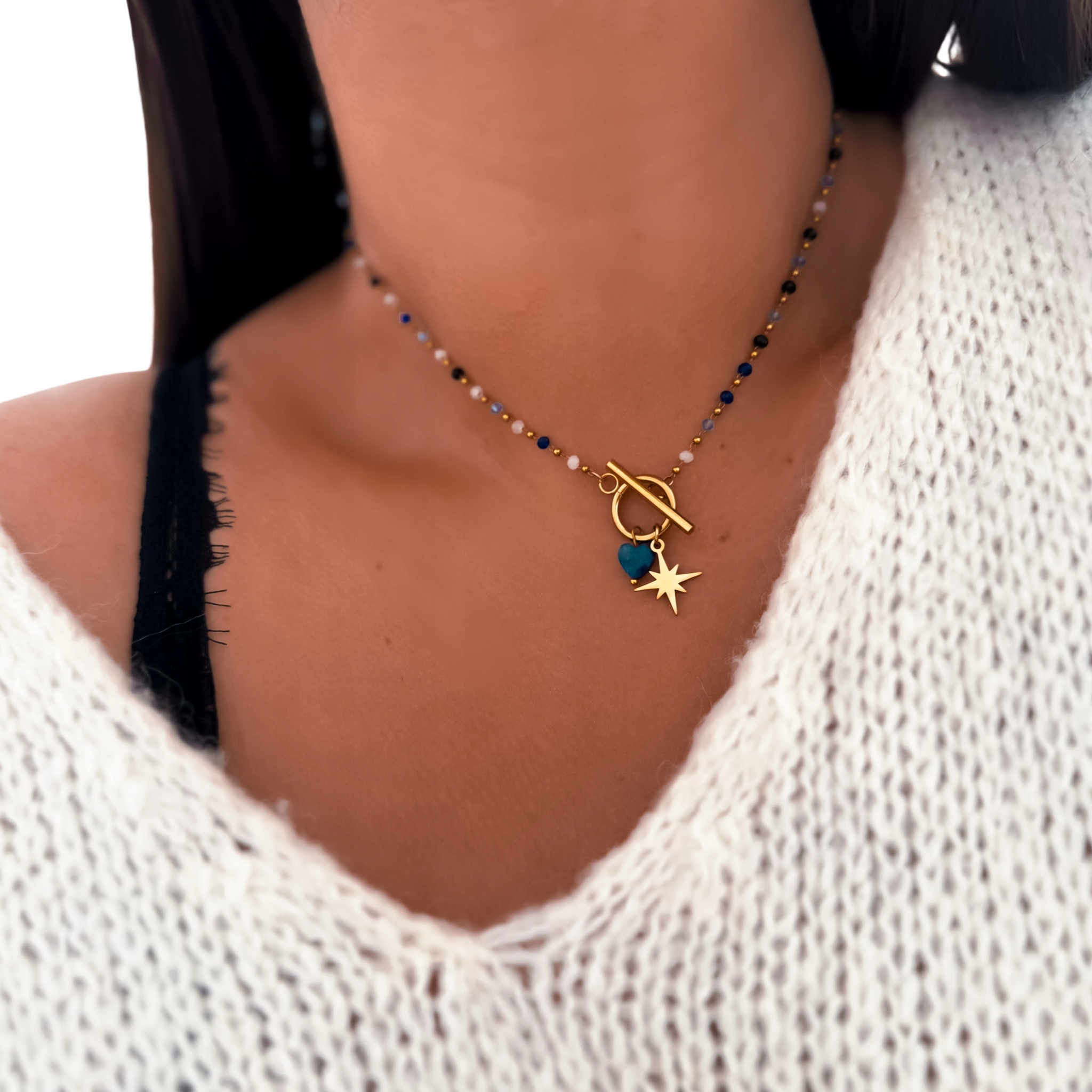 Naszyjnik z kamieniem lapis lazuli stal szlachetna dla niej choker