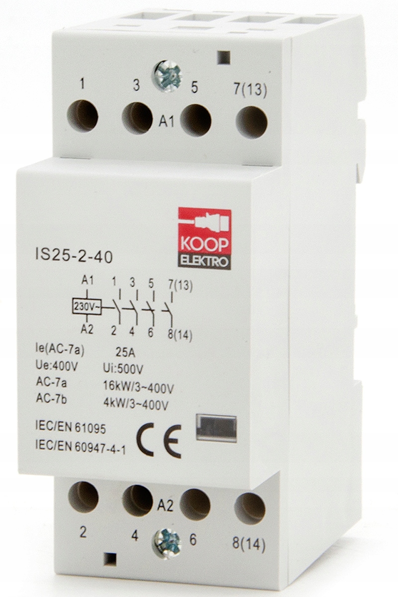 

Stycznik Modułowy 25-40 230V 25A 2P 4Z 3-FAZ