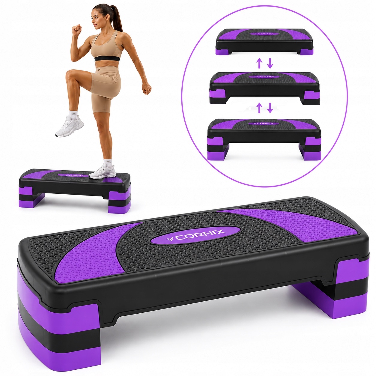 Step Fitness Cornix 3-STOPNIOWY Schodek Do Ćwiczeń Aerobiku 10-20 CM 200 Kg