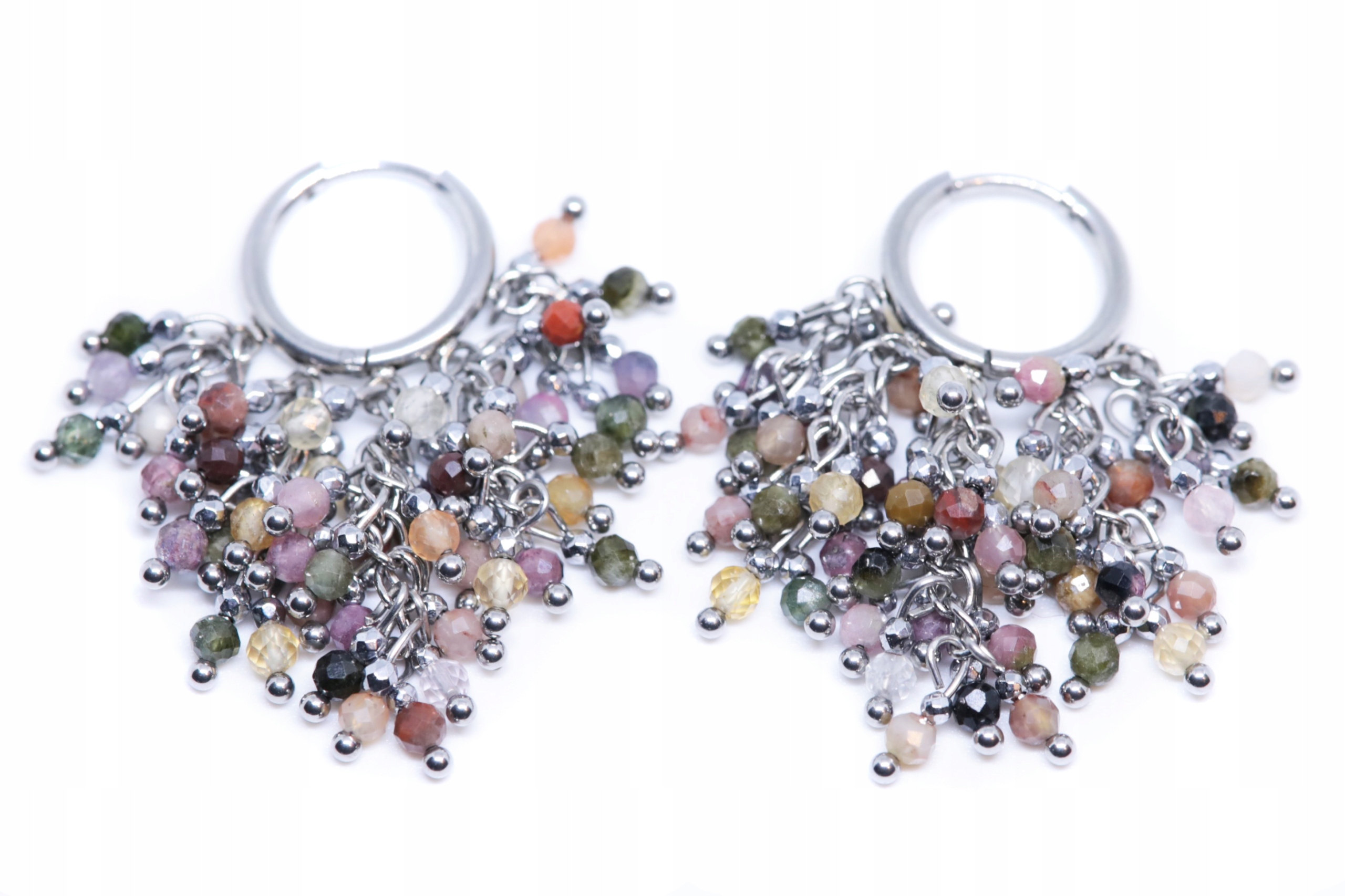 Náušnice kola turmalín barevný Ocel Ušlechtilá ruční práce polský výrobek