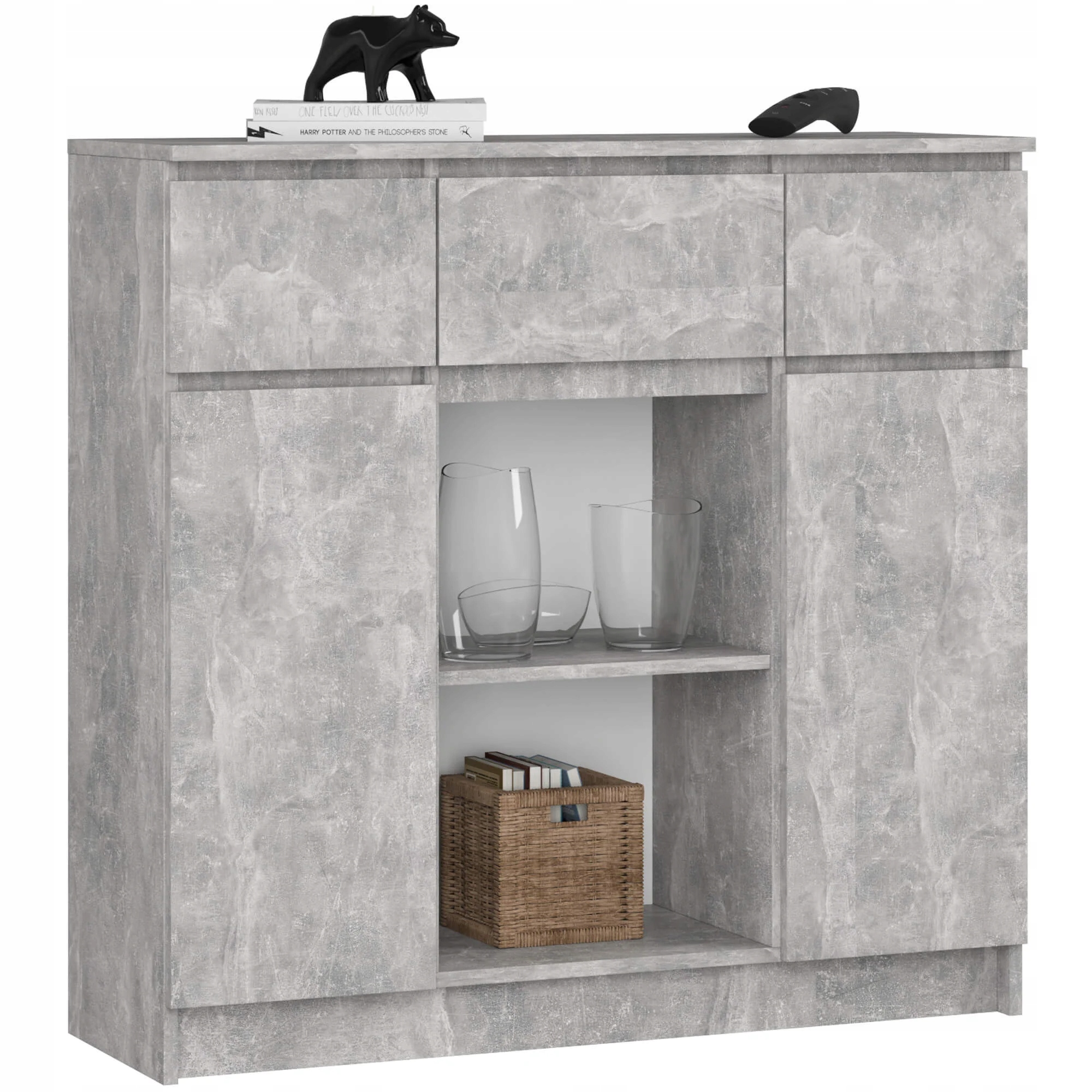 Komoda Beton K100 2D 3 Ks 1P 101x98x35 cm Matná stojící