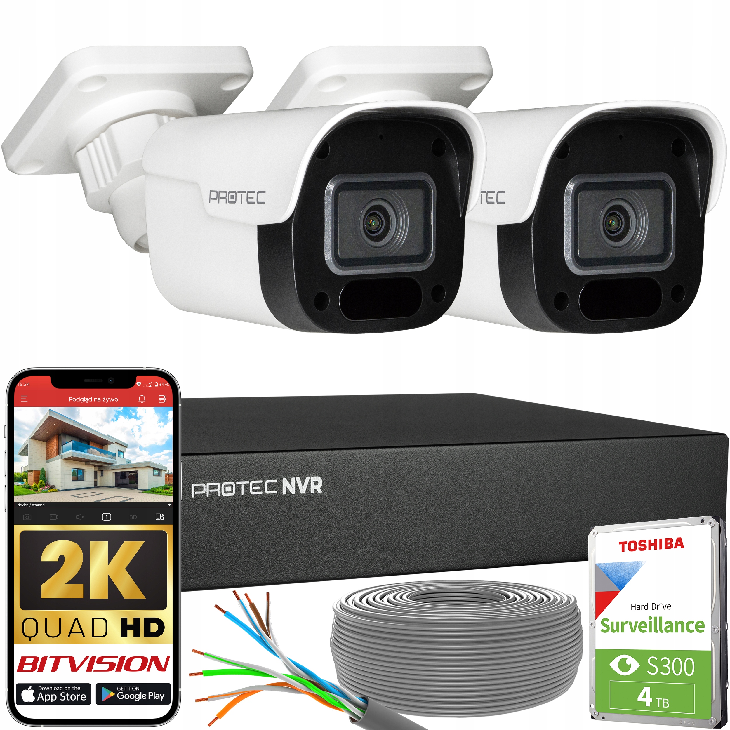 Monitorovací sada 2 kamer Ip PoE 4Mpx s mikrofonem náhled s Hdd