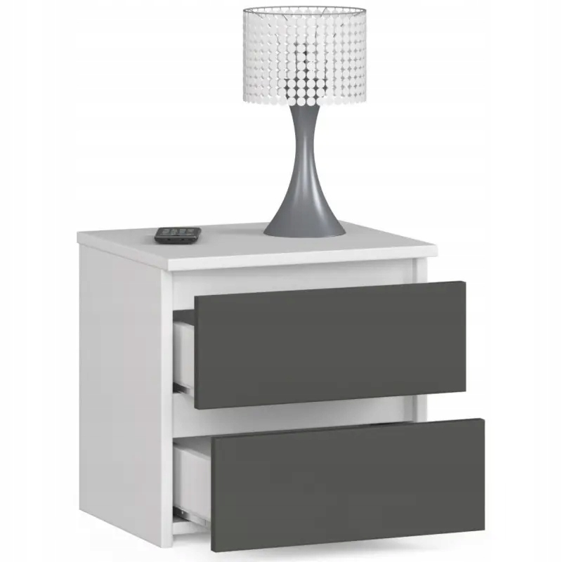 Nowoczesna szafka nocna 2 szuflady biała szara Stan opakowania oryginalne